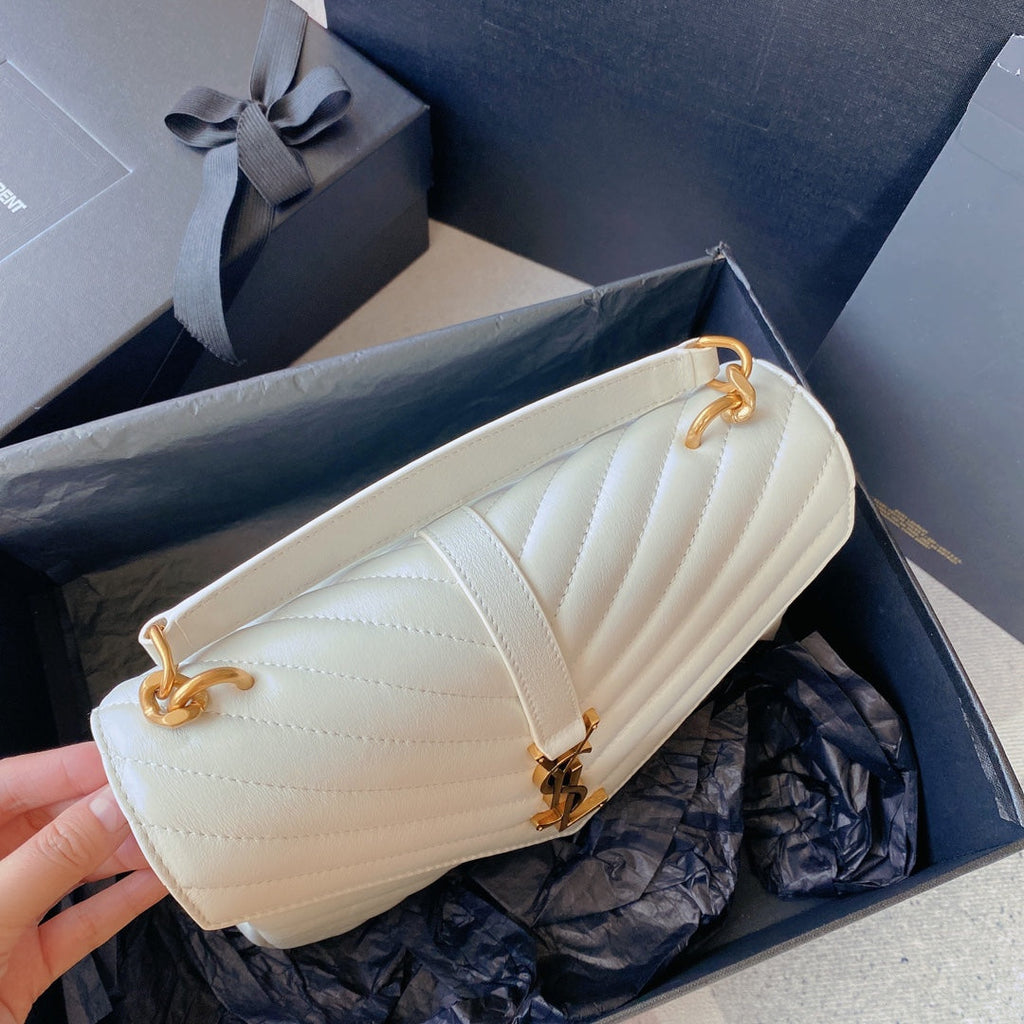 Saint Laurent College Medium 24 in White Lambskin Gold Hardware Bag