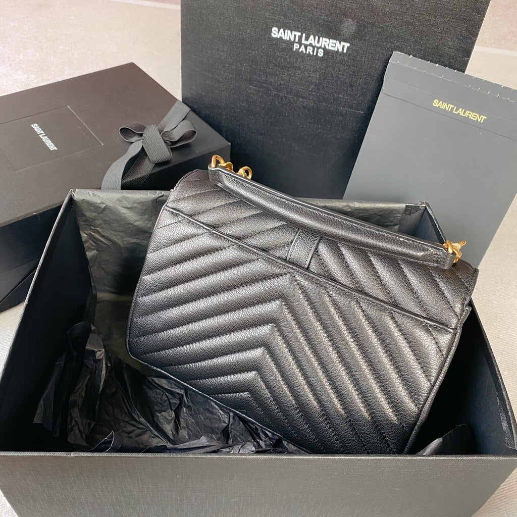 Saint Laurent College Medium 24 in Black Lambskin Gold Hardware Bag