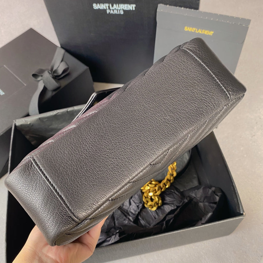 Saint Laurent College Medium 24 in Black Lambskin Gold Hardware Bag