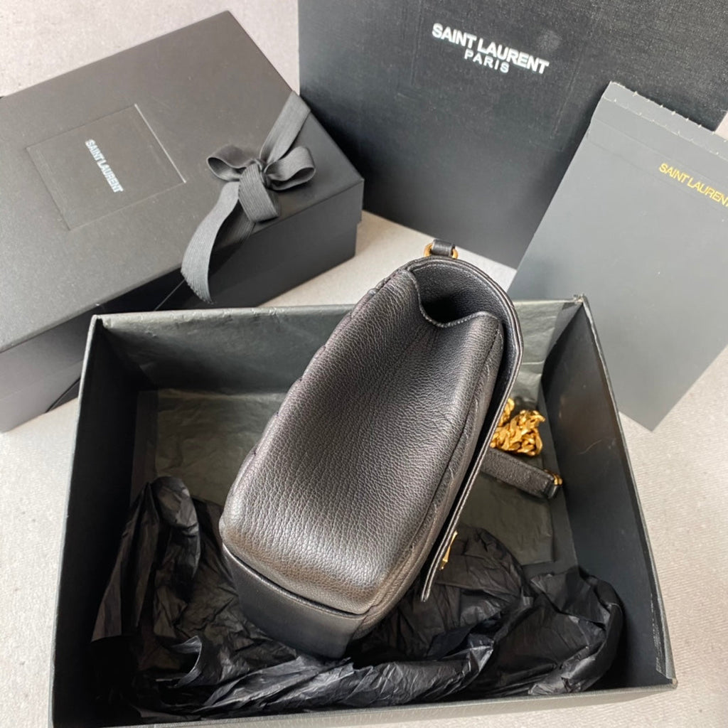 Saint Laurent College Medium 24 in Black Lambskin Gold Hardware Bag
