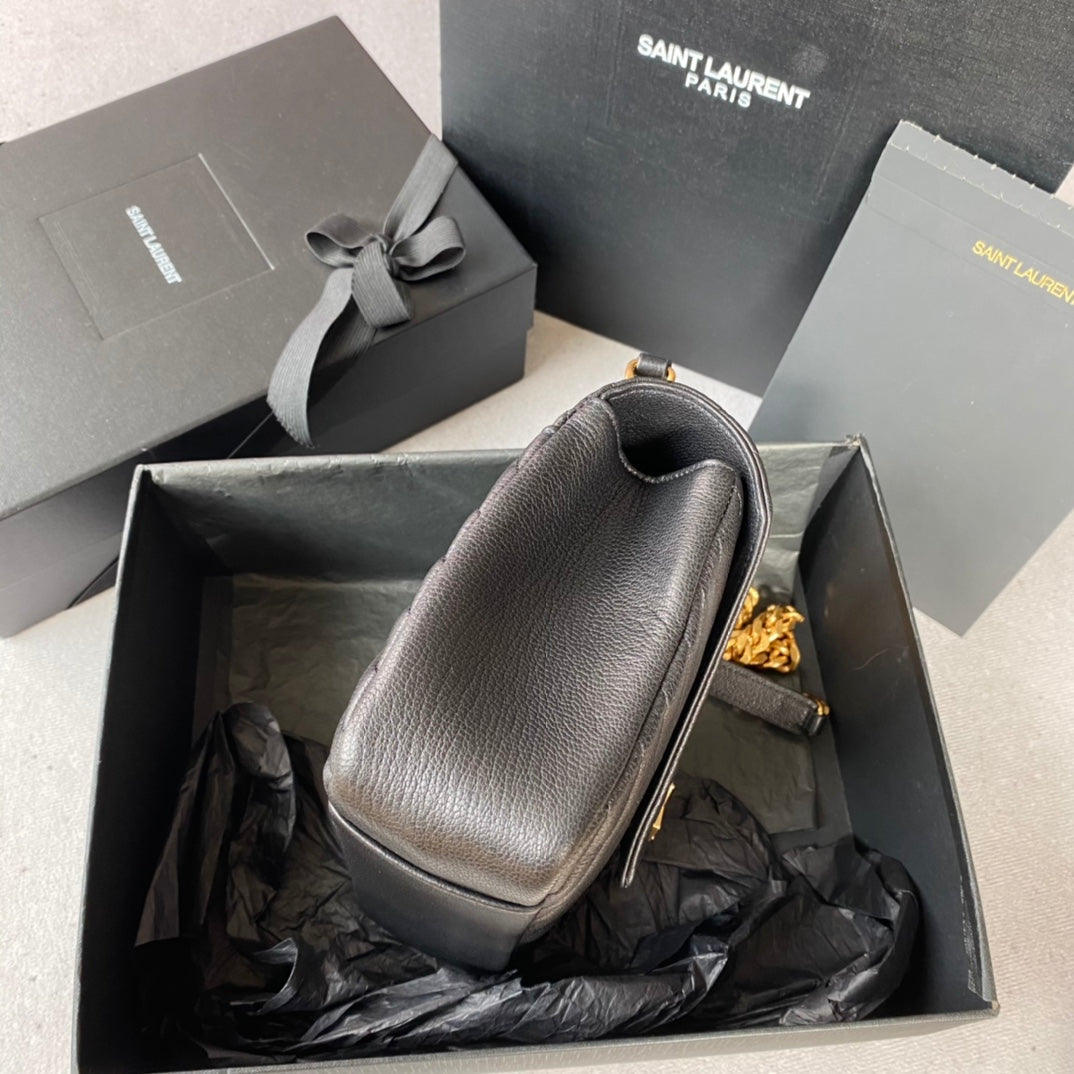 Saint Laurent College Medium 24 in Black Lambskin Gold Hardware Bag