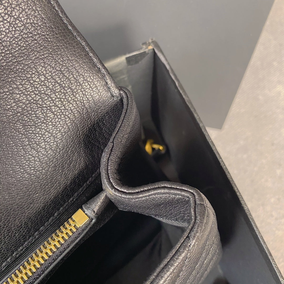Saint Laurent College Medium 24 in Black Lambskin Gold Hardware Bag