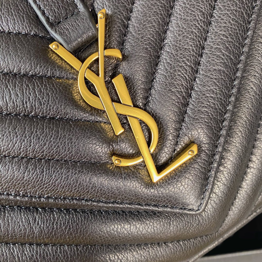 Saint Laurent College Medium 24 in Black Lambskin Gold Hardware Bag