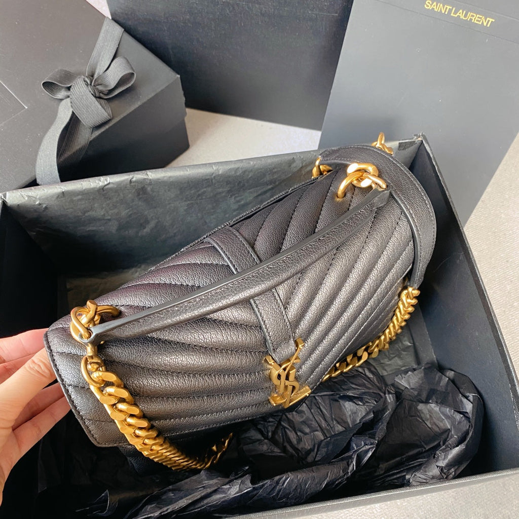 Saint Laurent College Medium 24 in Black Lambskin Gold Hardware Bag