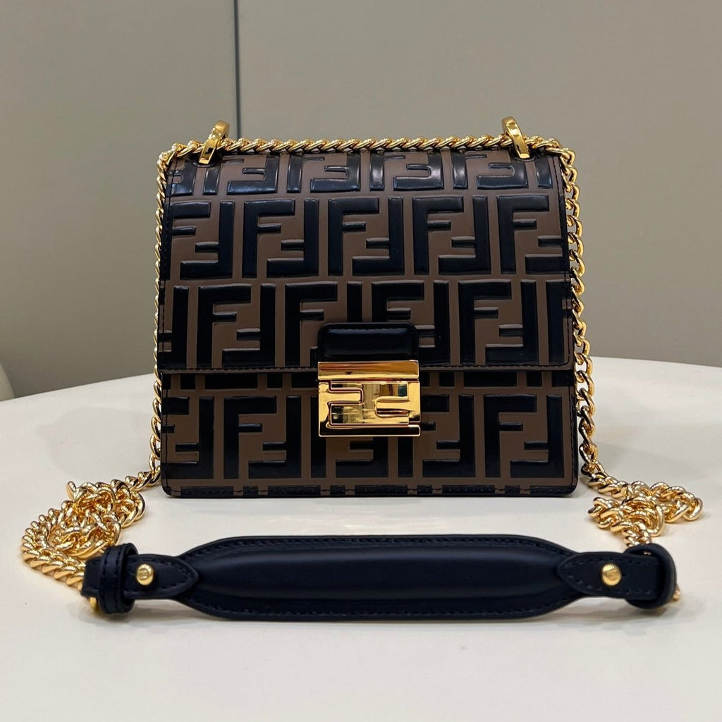 Fendi Kani 19 Bag in Black Mix Chocolate Brown Calfskin with Gold Hardware
