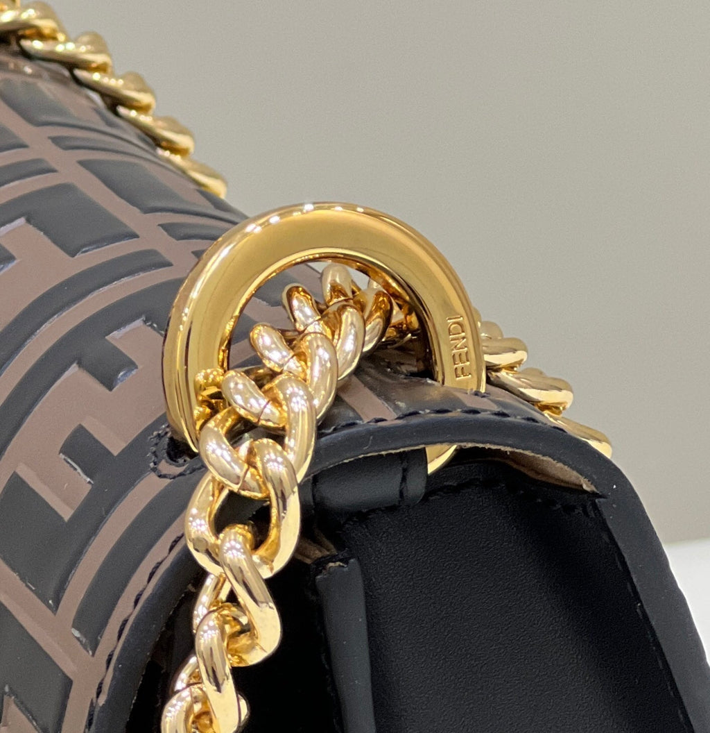 Fendi Kani 19 Bag in Black Mix Chocolate Brown Calfskin with Gold Hardware