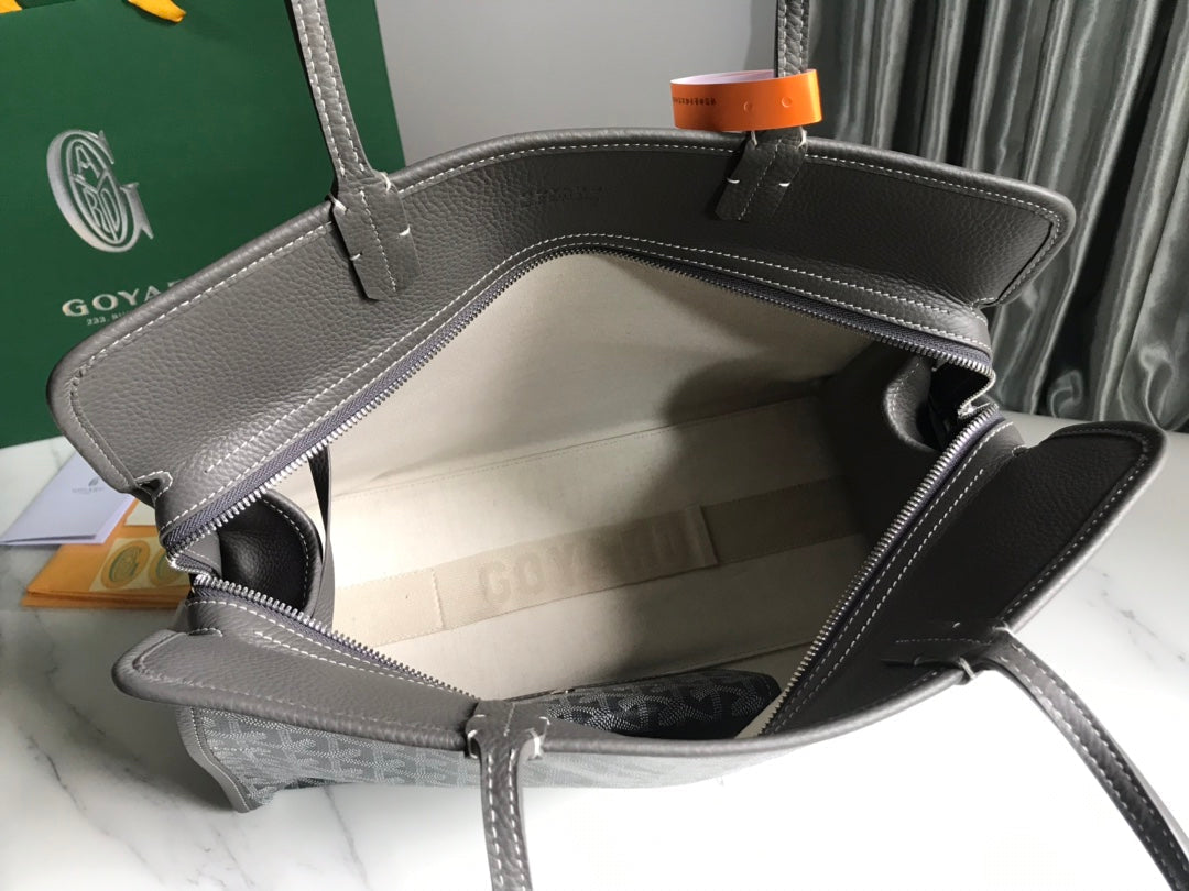 Goyard Hardy PM Bag 40 in Gray Goyardine Canvas and Taurillon Leather Trim