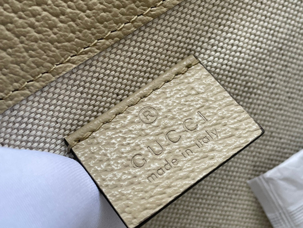 Gucci Horsebit 1955 Mini 18 Bag White Canvas and Beige Calfskin