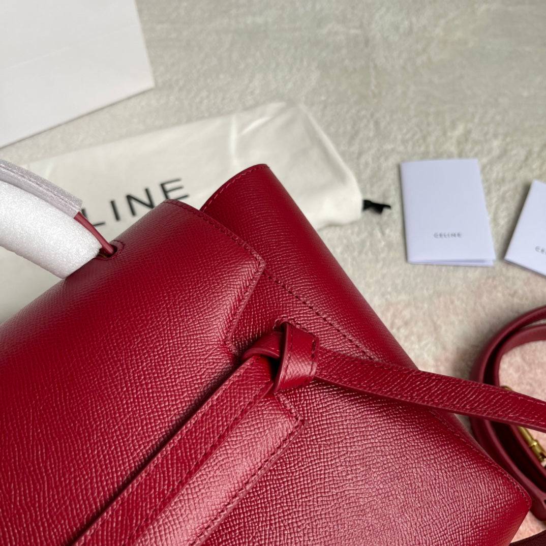 Celine Fish Bag 24 Cherry Red Cowhide Leather