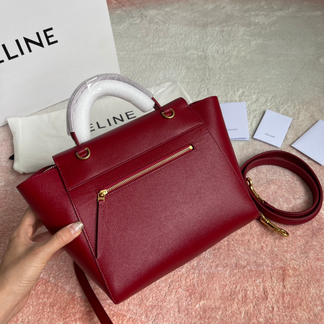 Celine Fish Bag 24 Cherry Red Cowhide Leather