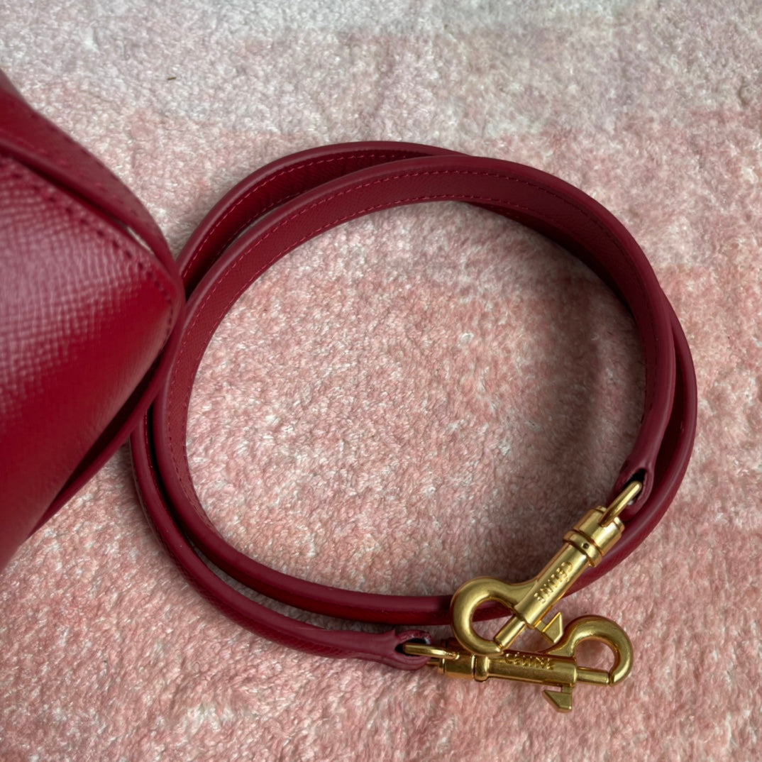 Celine Fish Bag 24 Cherry Red Cowhide Leather