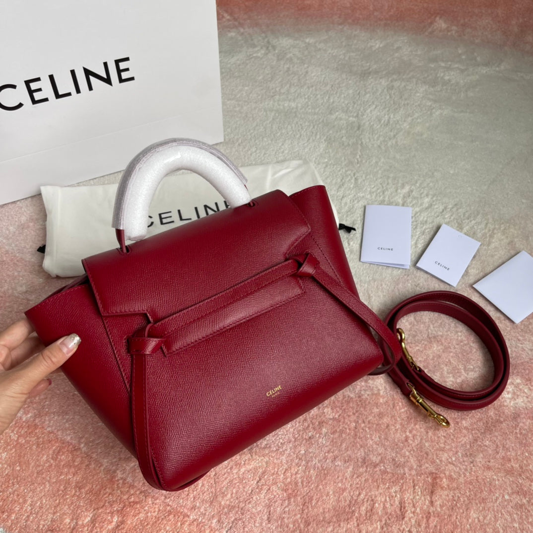 Celine Fish Bag 24 Cherry Red Cowhide Leather