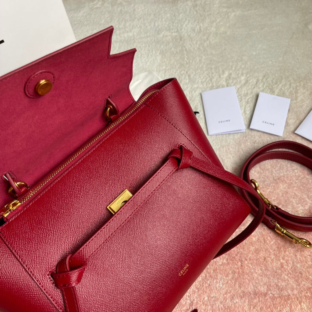 Celine Fish Bag 24 Cherry Red Cowhide Leather