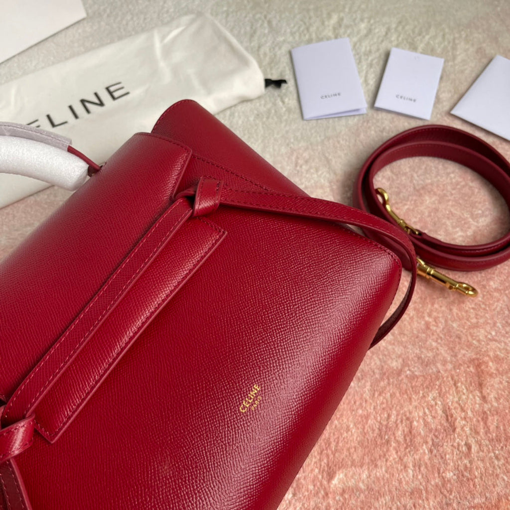 Celine Fish Bag 24 Cherry Red Cowhide Leather