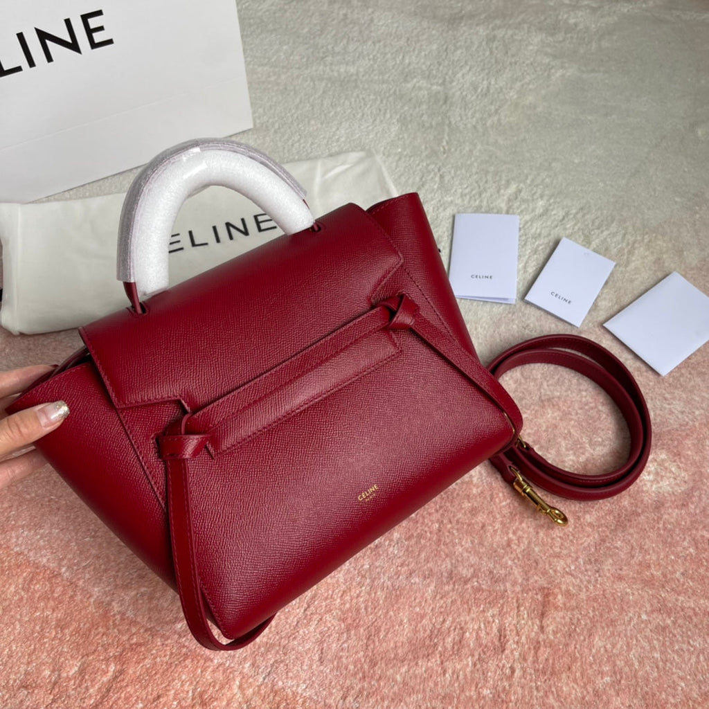 Celine Fish Bag 24 Cherry Red Cowhide Leather