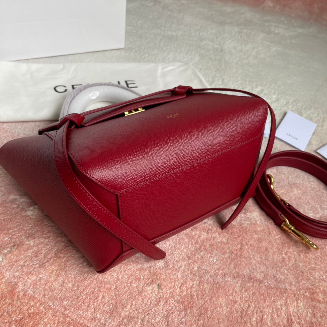 Celine Fish Bag 24 Cherry Red Cowhide Leather