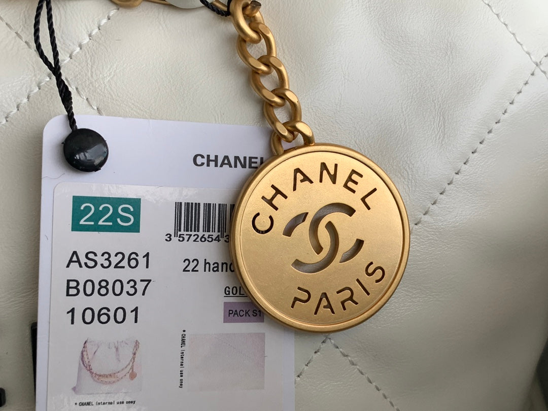 Chanel Large 42 Handbag in White Shiny Calfskin Gold Hardware
