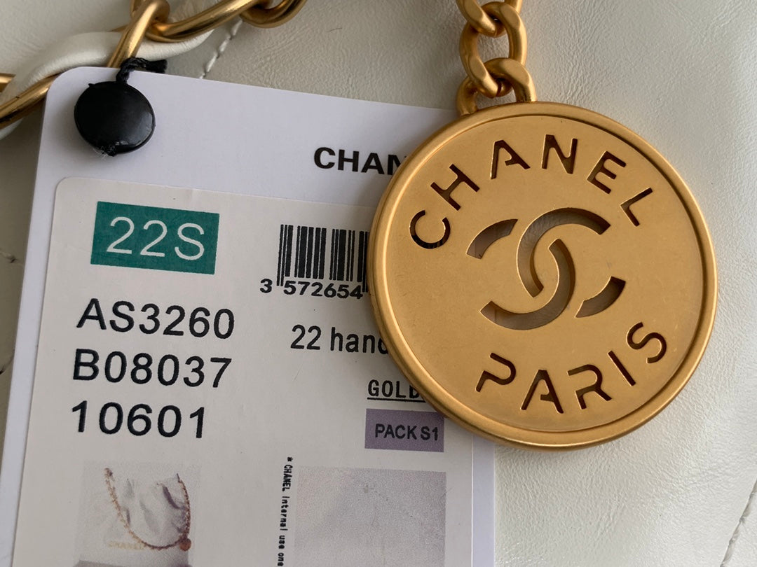 Chanel Medium 37 Handbag in White Shiny Calfskin Gold Hardware