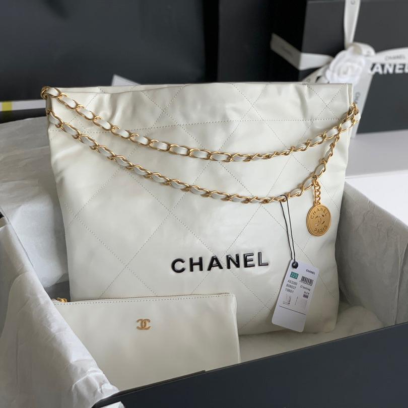 Chanel Medium 37 Handbag in White Shiny Calfskin Gold Hardware