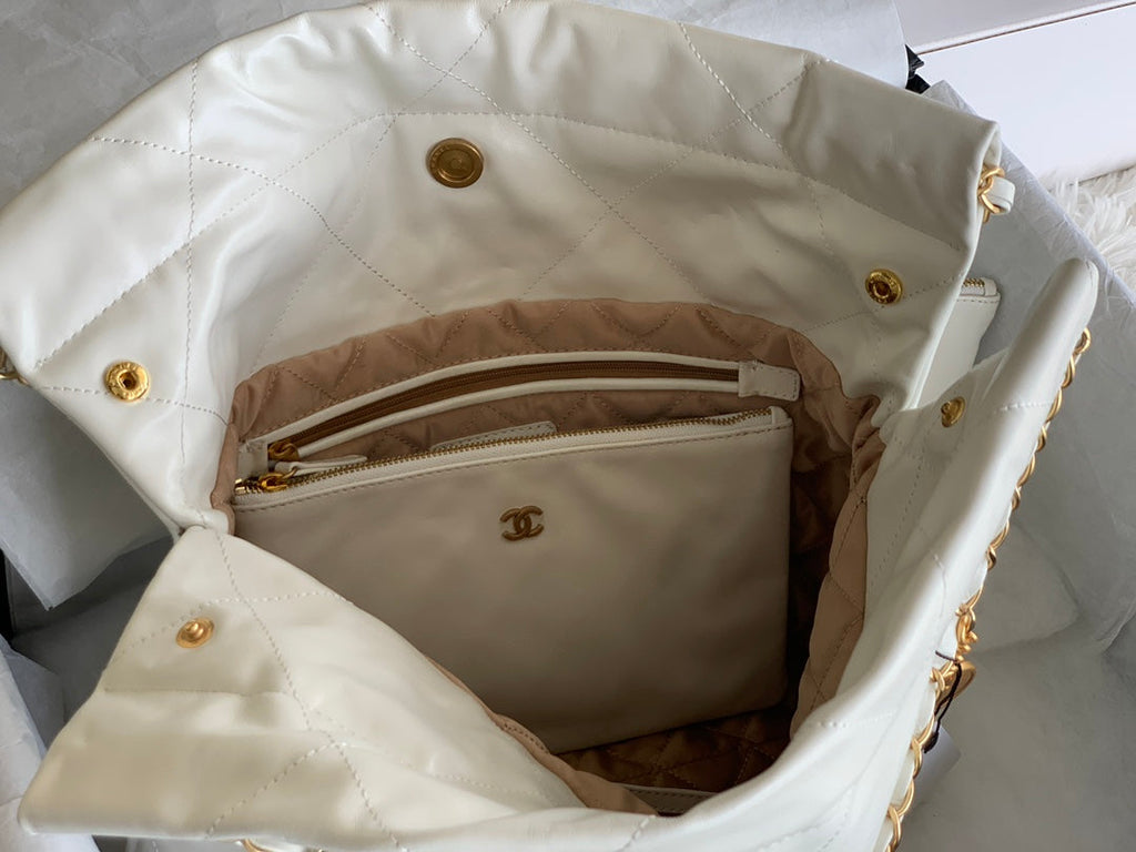 Chanel Medium 37 Handbag in White Shiny Calfskin Gold Hardware