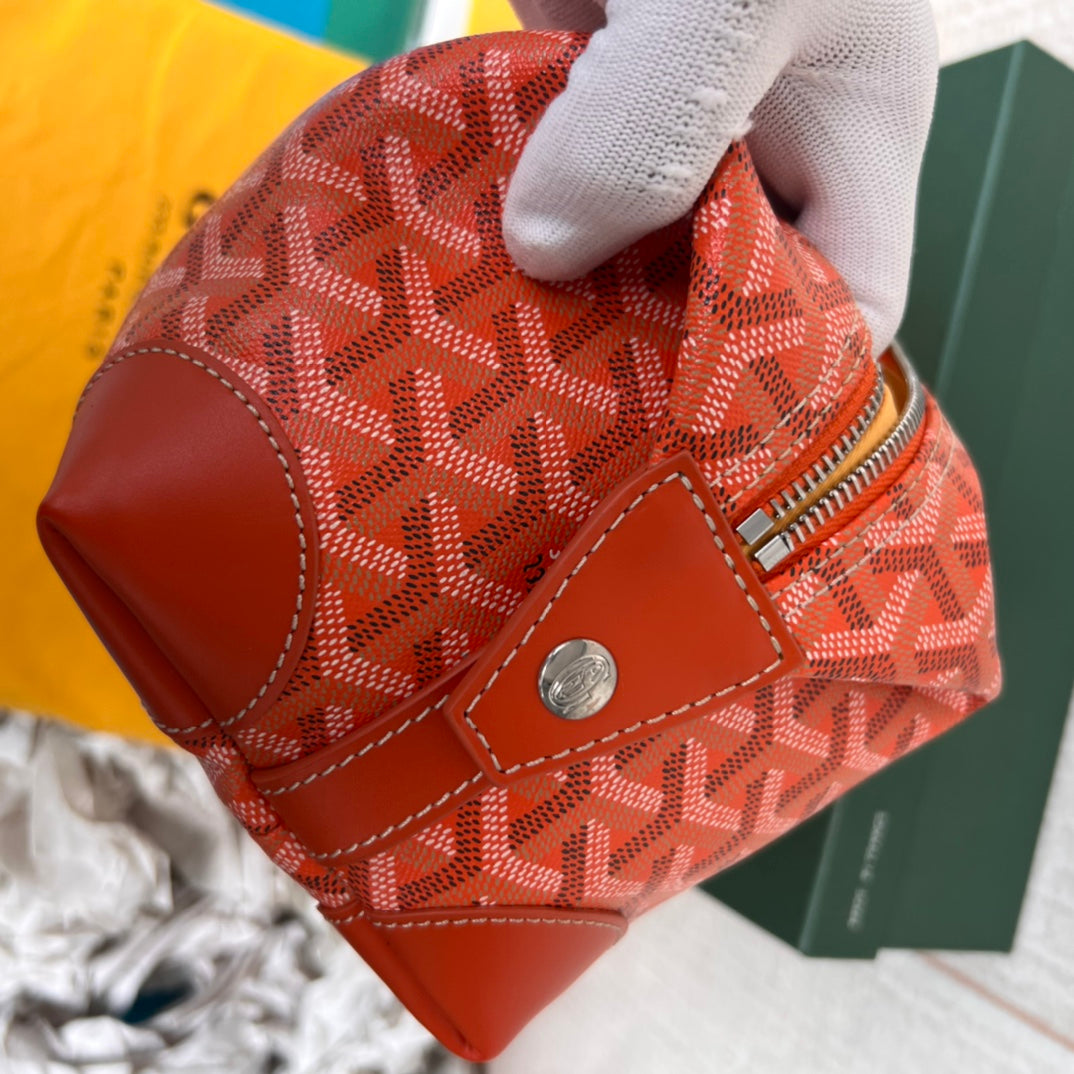 Goyard Bowling Toiletry Bag 25 in Red Orange Goyardine Canvas and Calfskin