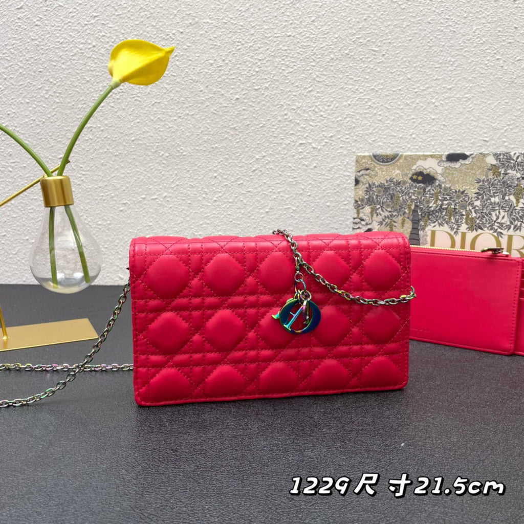 Dior Caro Slim Pouch 21 Bag in Cherry Red Calfskin