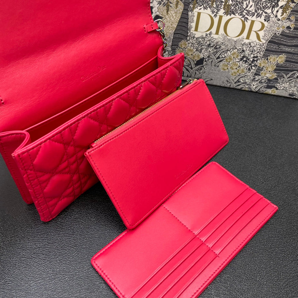 Dior Caro Slim Pouch 21 Bag in Cherry Red Calfskin