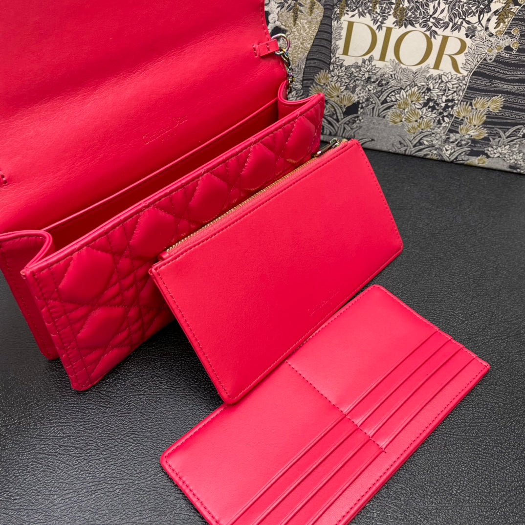 Dior Caro Slim Pouch 21 Bag in Cherry Red Calfskin