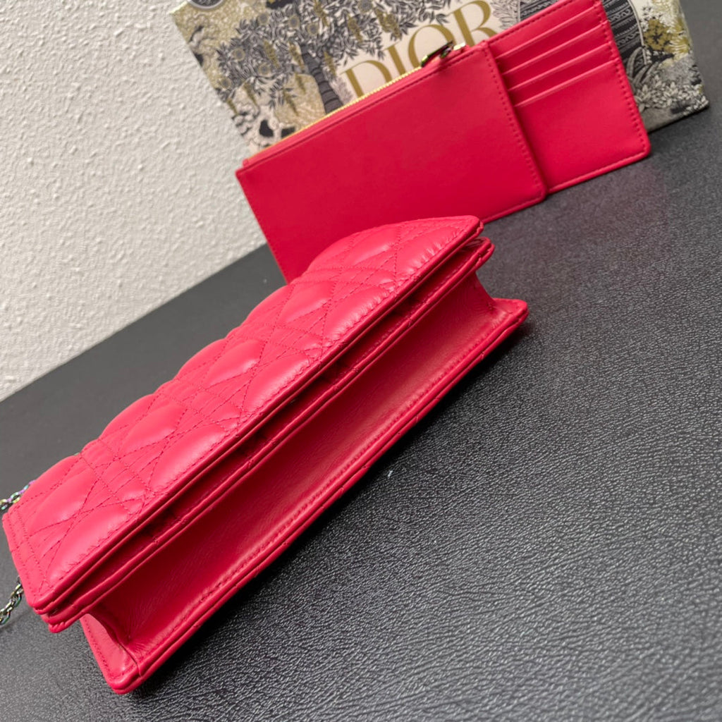 Dior Caro Slim Pouch 21 Bag in Cherry Red Calfskin