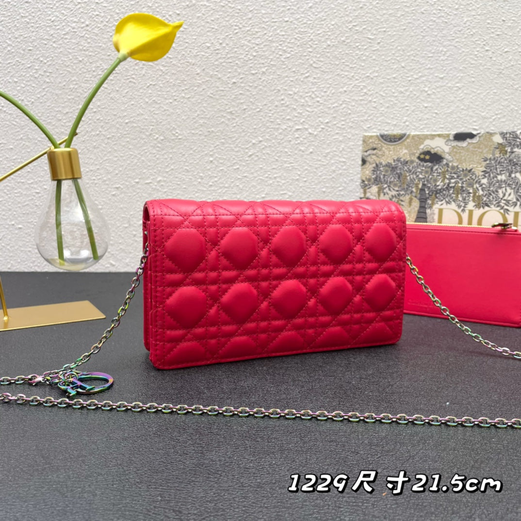 Dior Caro Slim Pouch 21 Bag in Cherry Red Calfskin