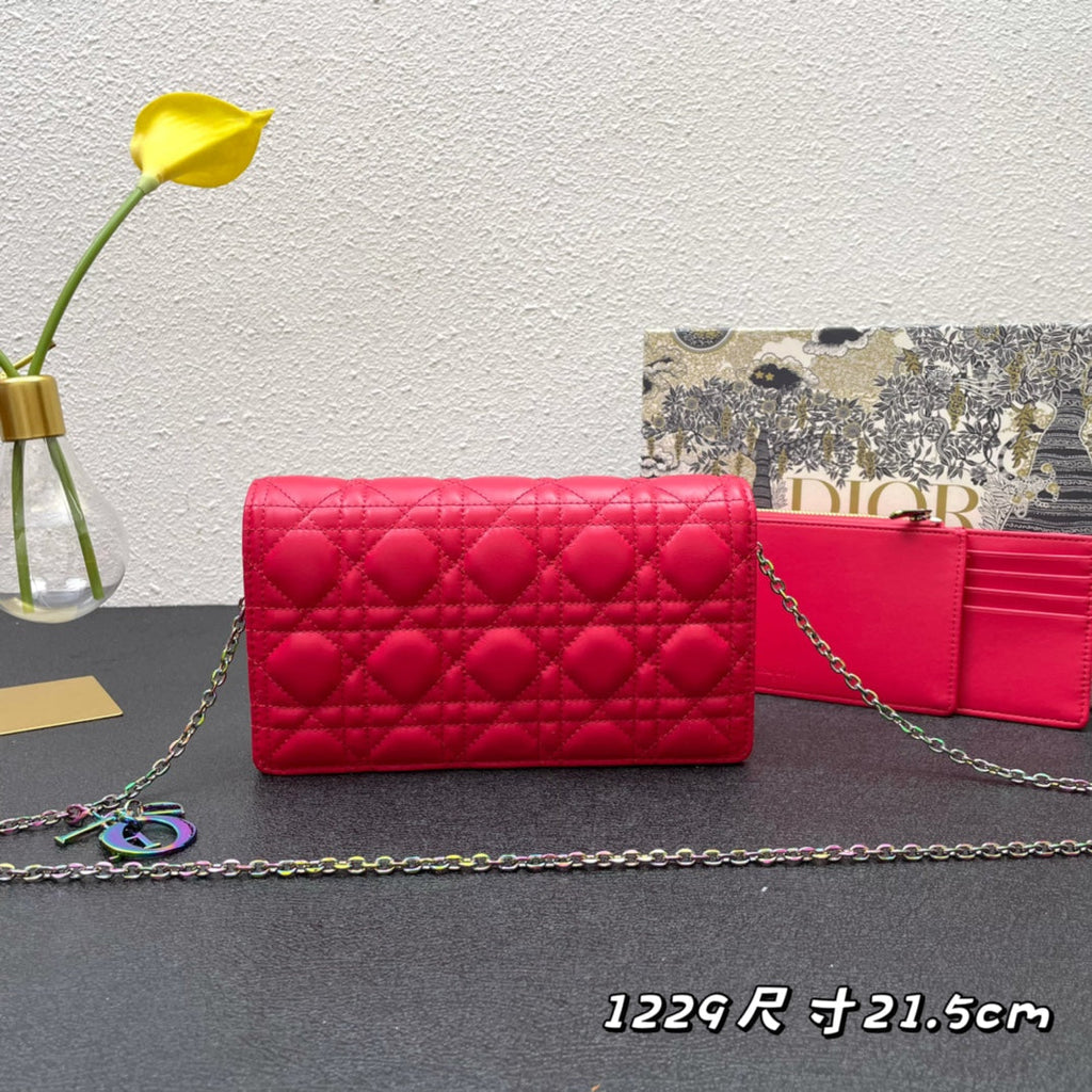 Dior Caro Slim Pouch 21 Bag in Cherry Red Calfskin