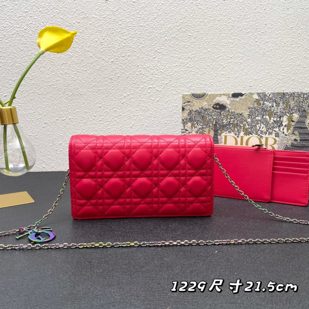 Dior Caro Slim Pouch 21 Bag in Cherry Red Calfskin