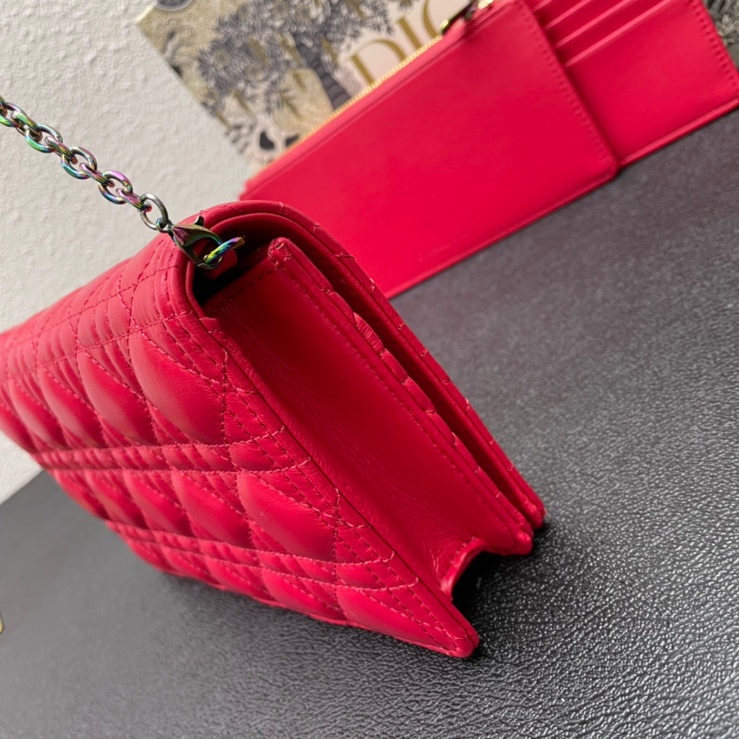 Dior Caro Slim Pouch 21 Bag in Cherry Red Calfskin