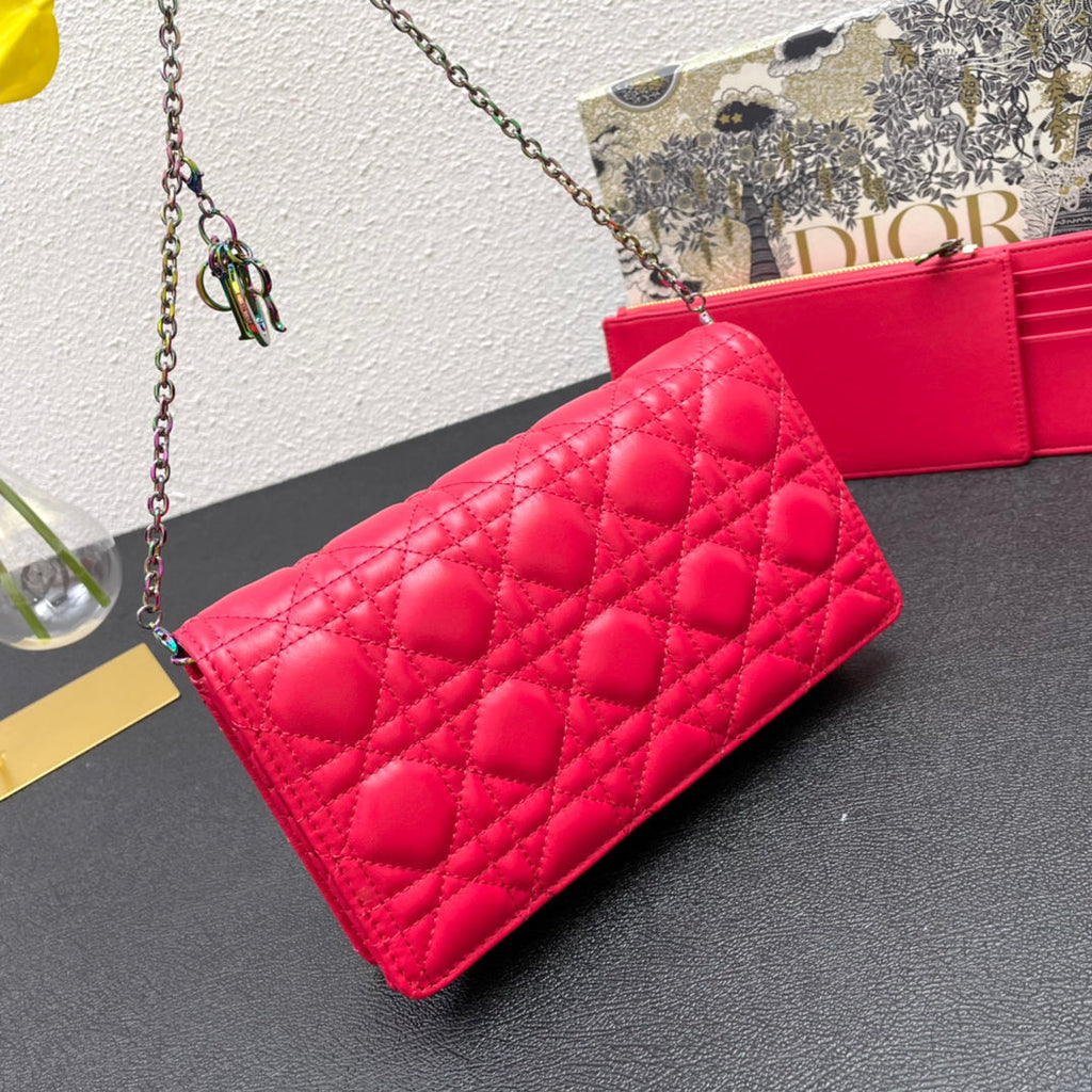 Dior Caro Slim Pouch 21 Bag in Cherry Red Calfskin