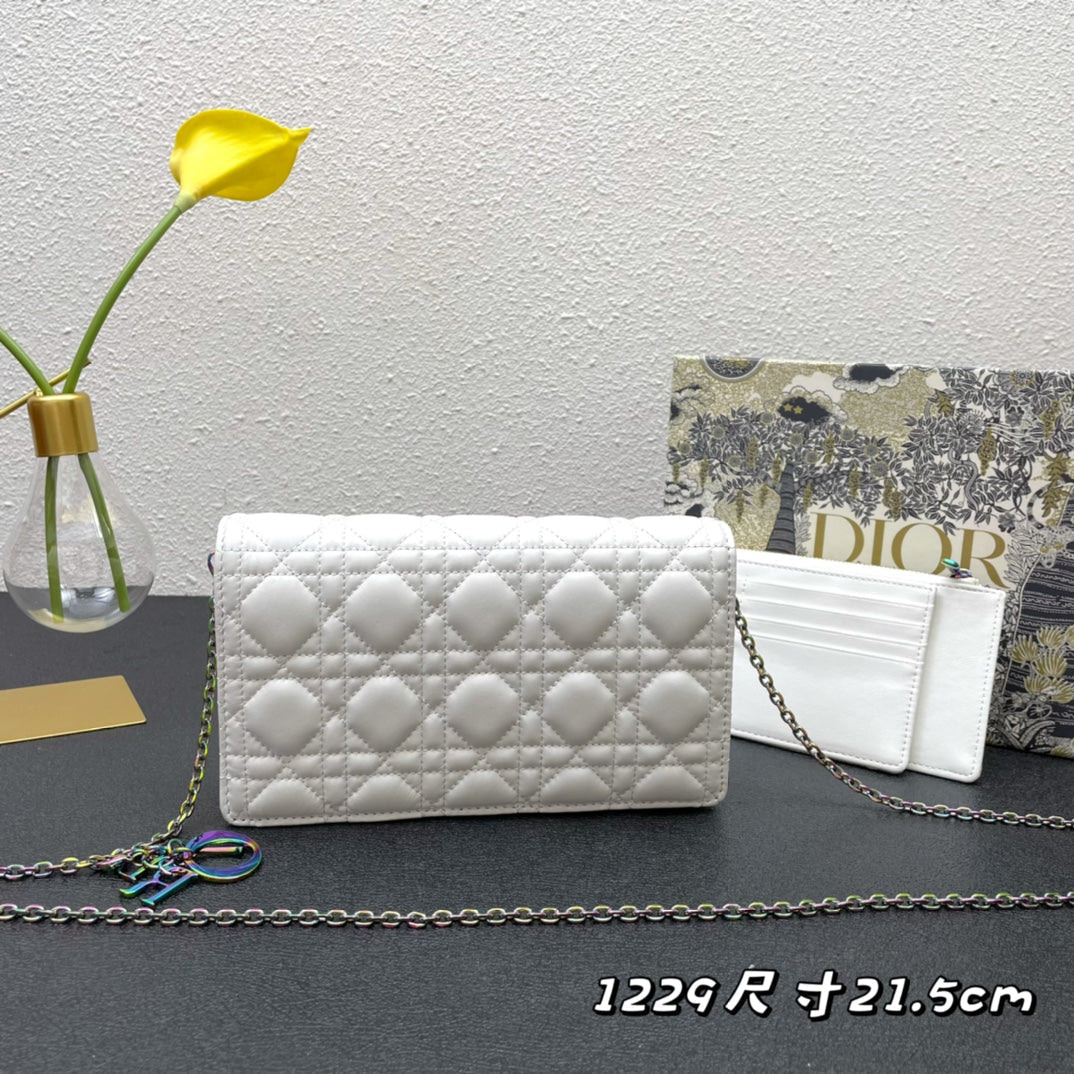 Dior Caro Slim Pouch 21 Bag in White Calfskin