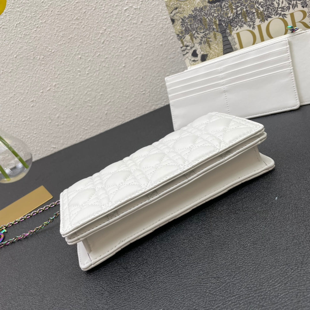 Dior Caro Slim Pouch 21 Bag in White Calfskin