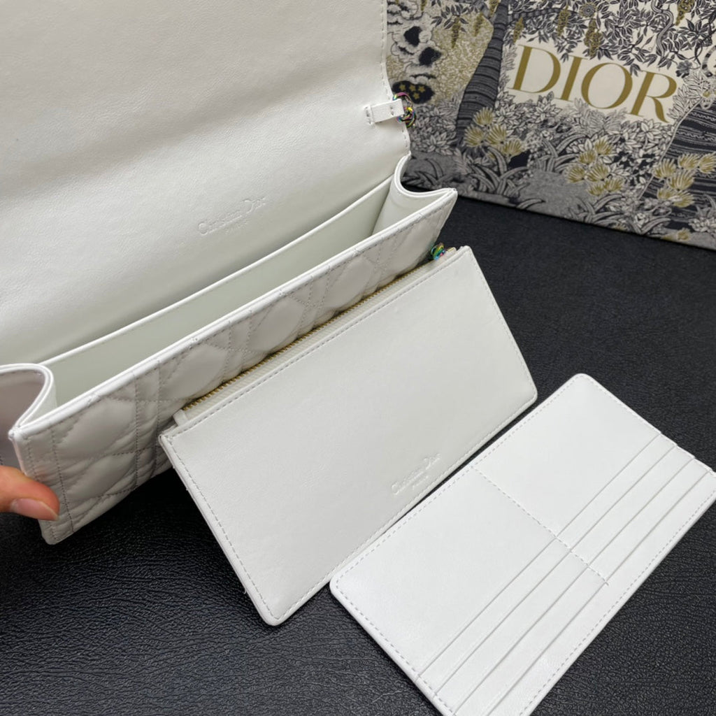 Dior Caro Slim Pouch 21 Bag in White Calfskin