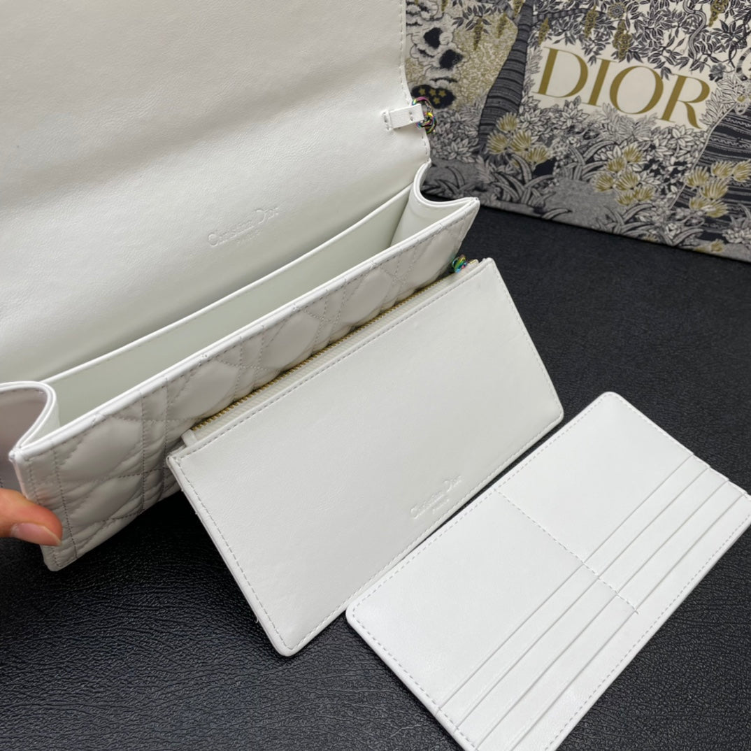 Dior Caro Slim Pouch 21 Bag in White Calfskin