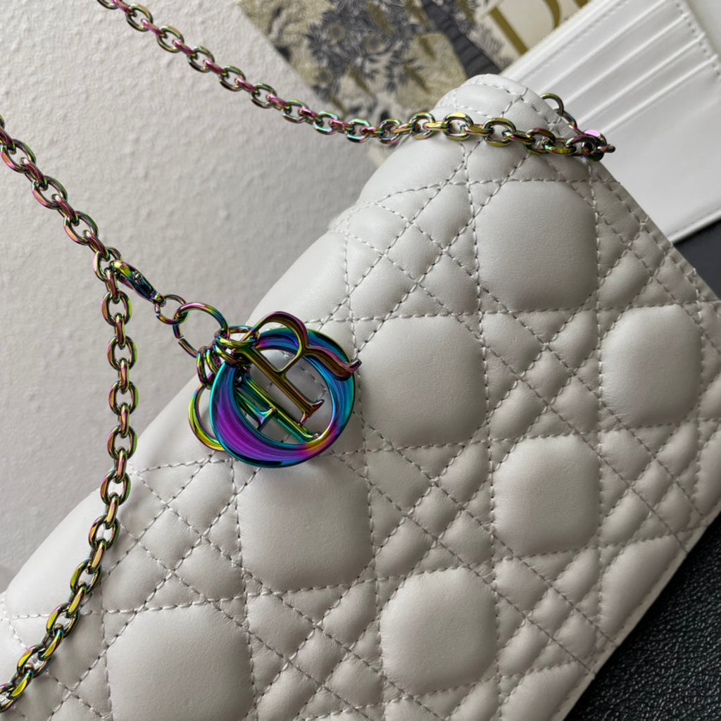 Dior Caro Slim Pouch 21 Bag in White Calfskin