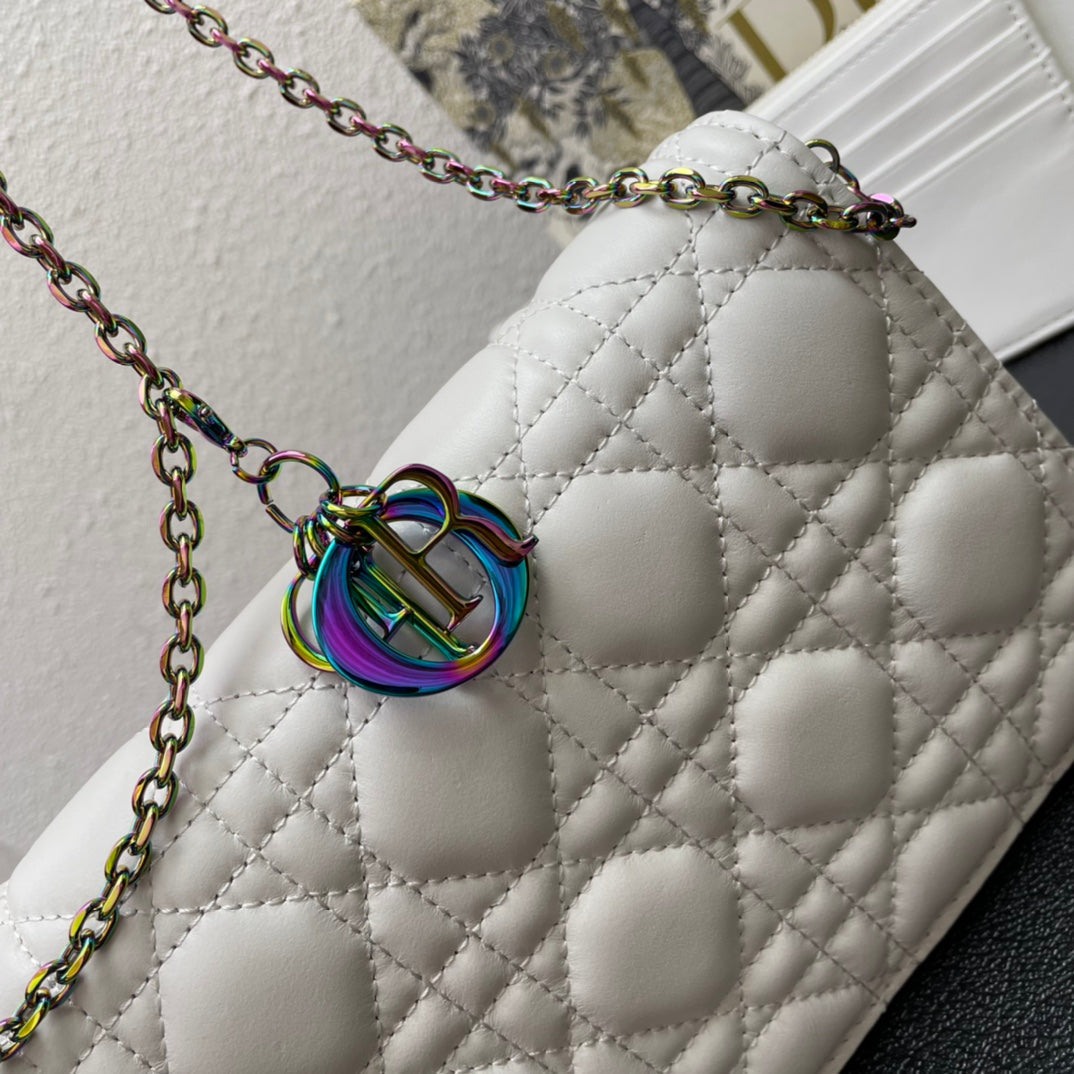 Dior Caro Slim Pouch 21 Bag in White Calfskin
