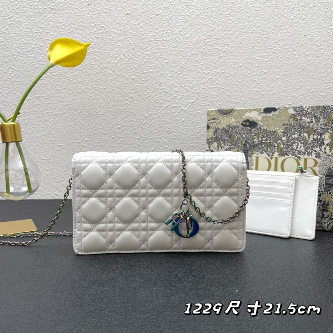 Dior Caro Slim Pouch 21 Bag in White Calfskin
