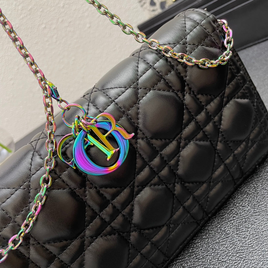 Dior Caro Slim Pouch 21 Bag in Black Calfskin