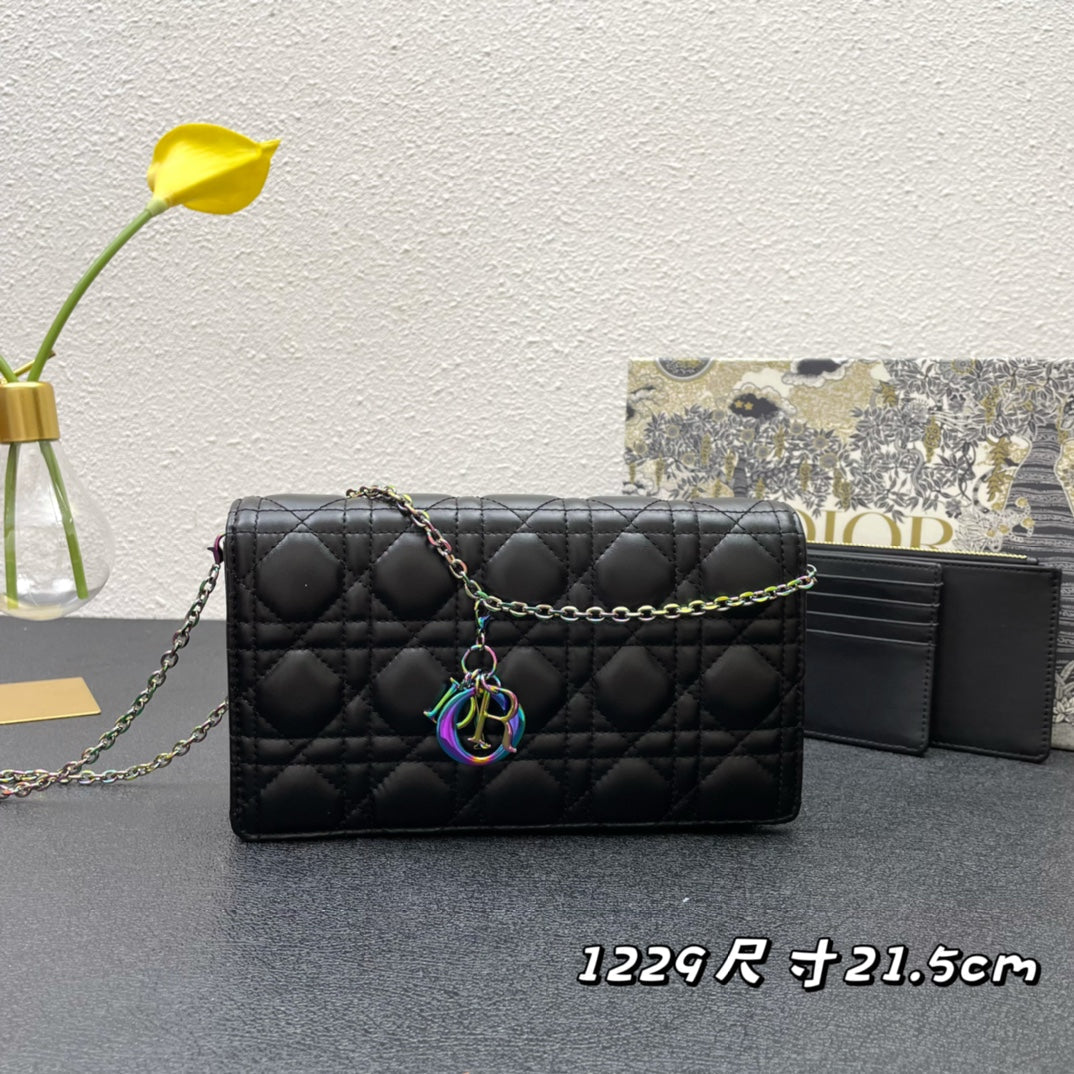 Dior Caro Slim Pouch 21 Bag in Black Calfskin