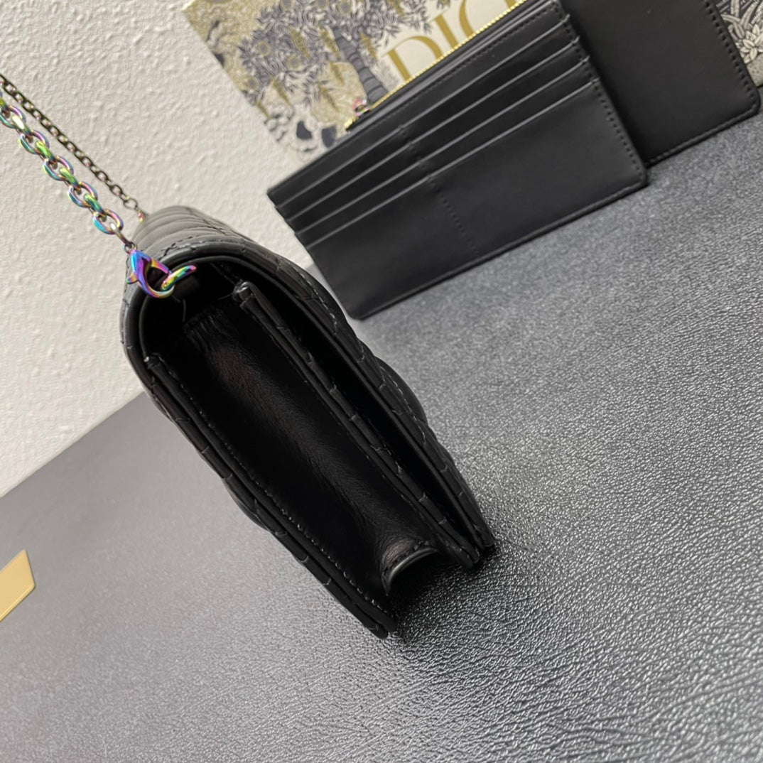 Dior Caro Slim Pouch 21 Bag in Black Calfskin