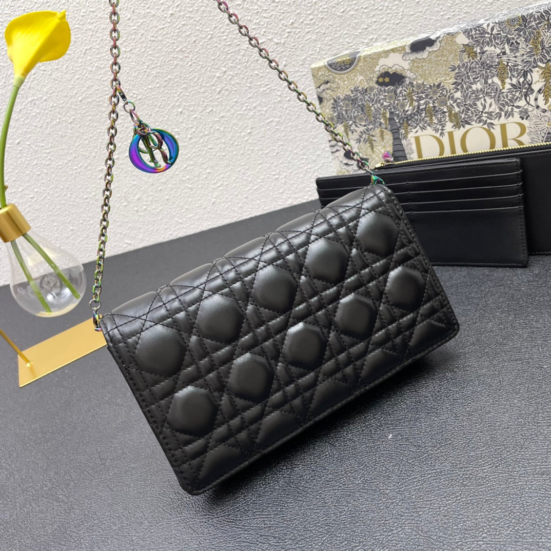Dior Caro Slim Pouch 21 Bag in Black Calfskin
