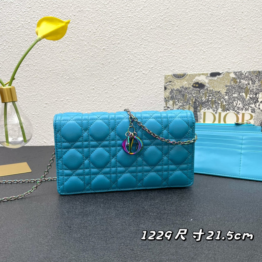 Dior Caro Slim Pouch 21 Bag in Sky Blue Calfskin