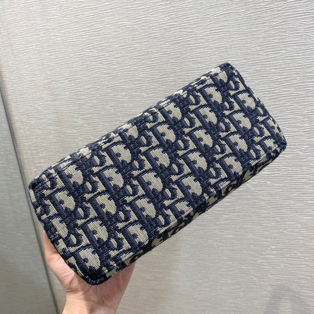Dior CD Buckle Shoulder Bag 22 in Blue Monogram Oblique Jacquard
