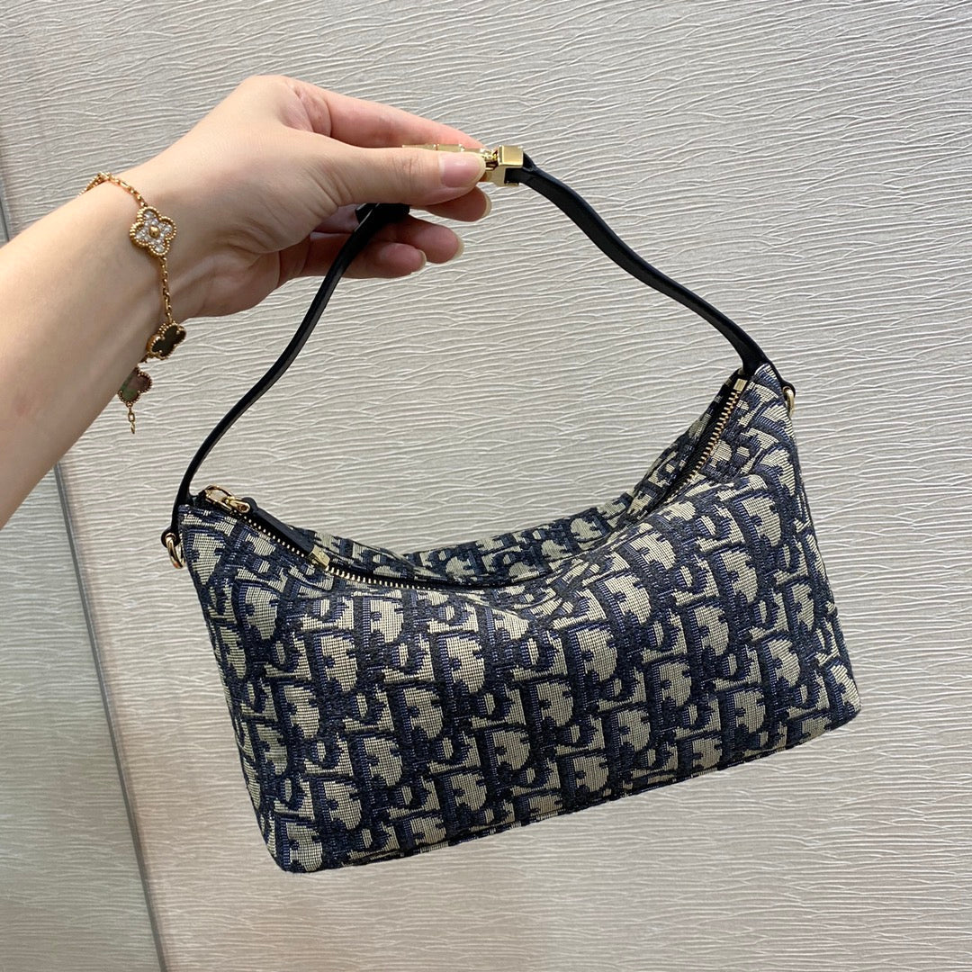 Dior CD Buckle Shoulder Bag 22 in Blue Monogram Oblique Jacquard
