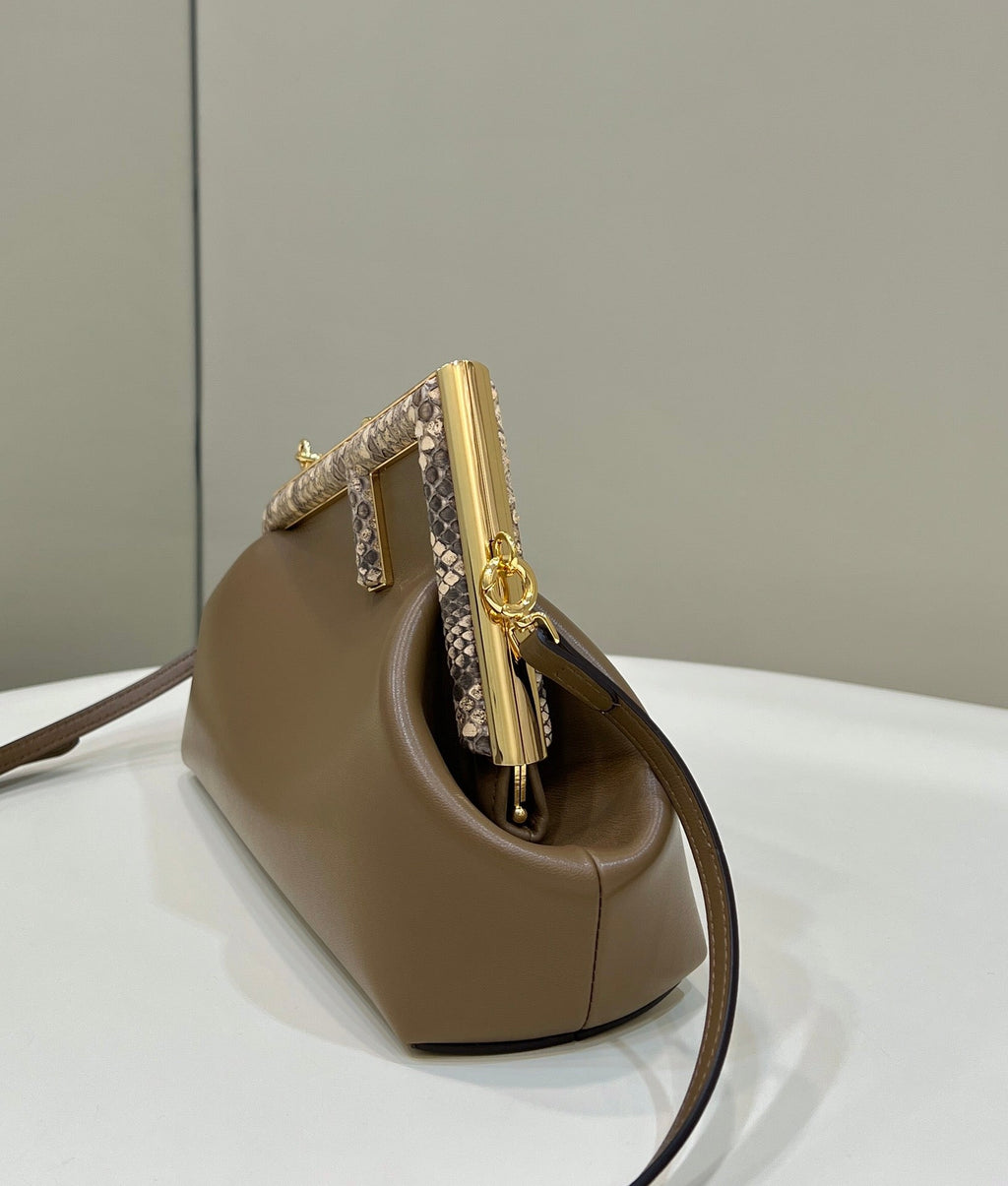 Fendi First Small 26 Coffee Brown Leather Bag with Exotic Details