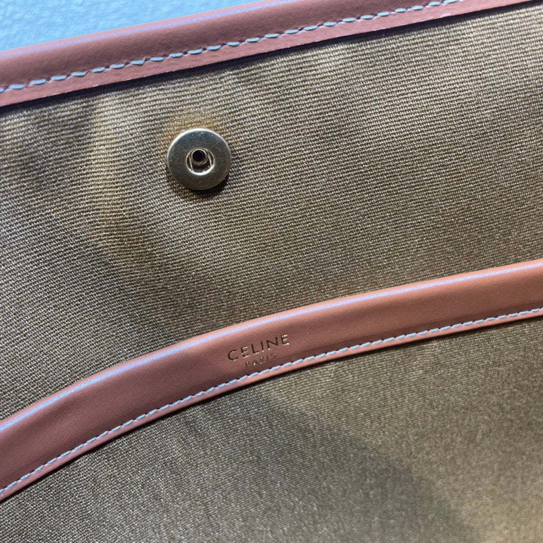 Celine 25S Horizontal Cabas 34mm in White Triomphe Canvas and Brown Calfskin Bag